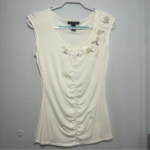 ✨ White House Black Market Ivory Embellished Sleeveless Top – Size XS